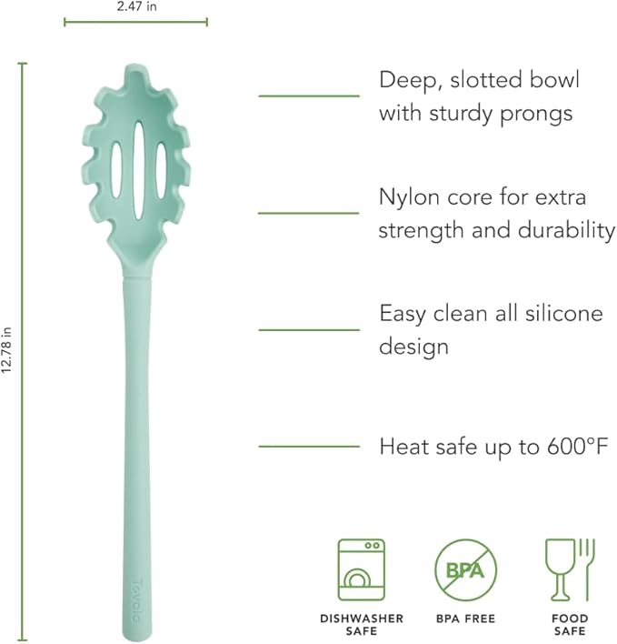 Tovolo Pasta Claw Spaghetti Spoon Aqua Seafoam Green Silicone Scoop with Teeth, BPA Free Silicone Fork for Serving Spaghetti Linguine and Noodles, Heat Safe Serving Utensil