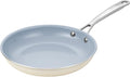 24CM Ceramic Frying Pan with Stainless Steel Handle - Perfect Non Stick Frying Pans for Steak & Non Stick Cooking-Ceramic Pans Frying Pan Trendy Kitchen Essential for Young Chefs(Cream White)