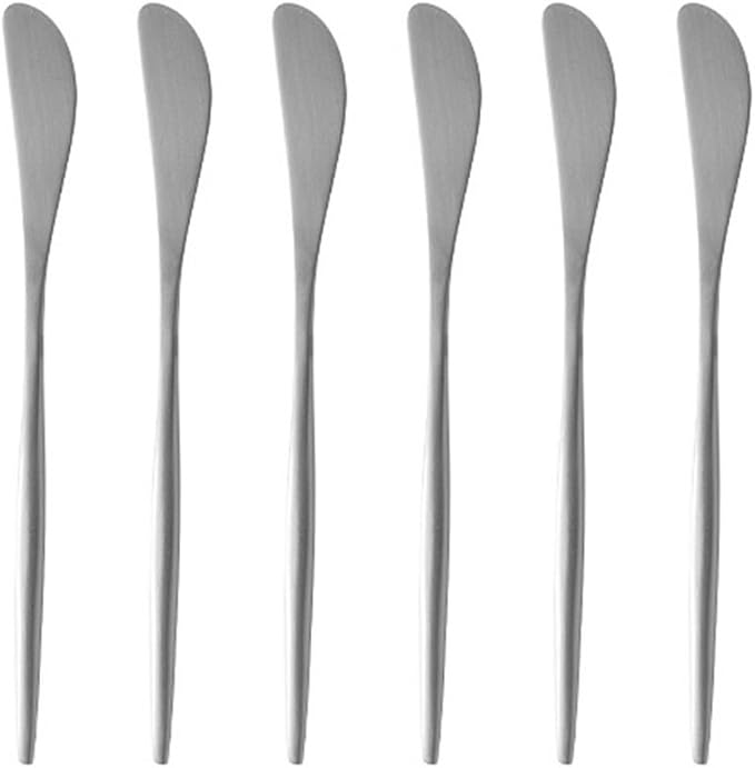 Silver 18/10 Stainles Steel Butter Knife Cheese Spreader Knives Set, Slim Cutlery for Kitchen Hotel Restaurant Wedding Party, Matte Finish, Dishwasher Safe, Pack of 6
