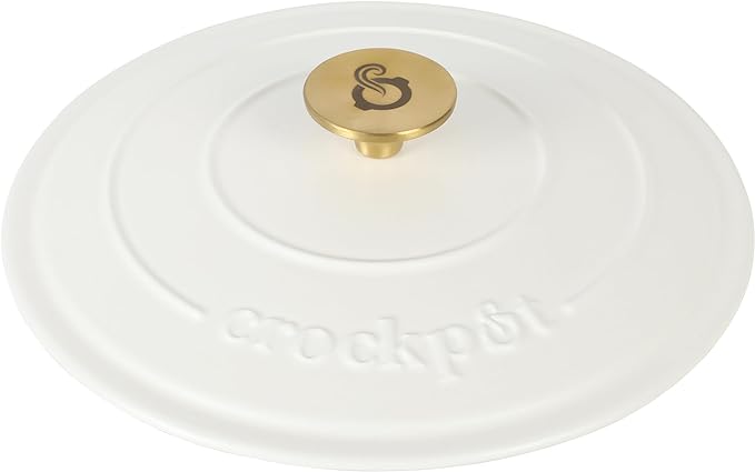 Crock-Pot Artisan 7-Quart Round Dutch Oven – Matte Linen White with Gold Knob, Enameled Cast Iron Cookware