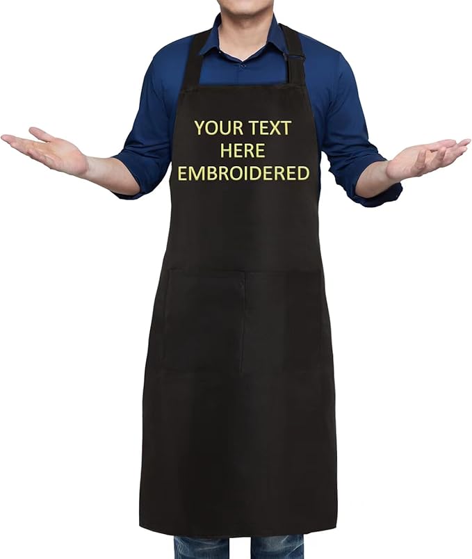 Personalized Aprons Custom Women Men Apron with Pockets Chef for Baking Bbq Grill Embroidered with Name Text