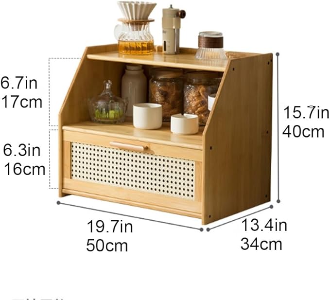 Modern Counter Top Cabinet with Drawer, Bamboo Spice Organizer and Bread Box, Mug Holder Storage Rack, Makeup and Perfume Cabinet for Kitchen or Living Room(Black)