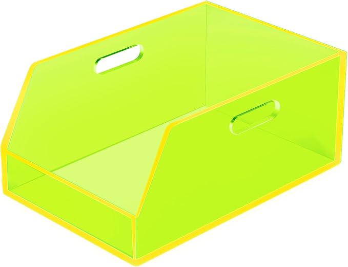 Gelite Stackable Large Storage Bin Organizer with Handles Acrylic Storage Container for Toy Pantry Kitchen Cabinet Bathroom Closet Office Organization, 15.4x11.4x6.7'', Neon Green
