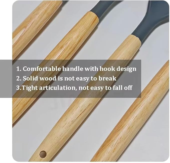 Premium Kitchen Utensil Set - 12 pcs - Silicone and Wood Cooking Tools