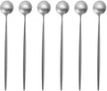 Silver 18/10 Stainles Steel Long Handle Ice Cream Spoon, Latte Spoon, Cocktail Stirring Spoons, Matte Finish, Dishwasher Safe, Pack of 6