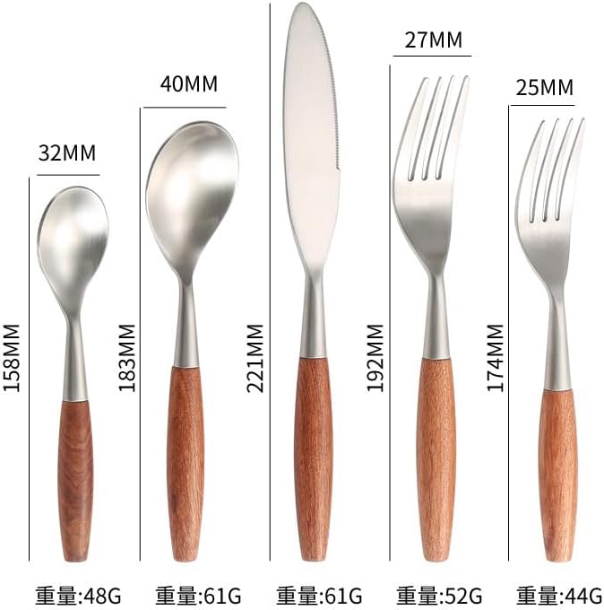 20 piece Wooden Handle Gold Silverware Set for 4 Gold Utensil Set Cutlery Flatware Set Food-Grade 18/8 Stainless Steel Spoons And Forks Set Matte Utensil Sets Dishwasher Safe for Home & Kitchen