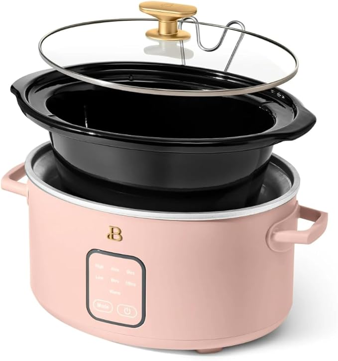 Beautiful 4-Quart Slow Cooker with Touch-Activated Display, Programmable Digital Controls, Removable Non-Stick Pot, Keep Warm Function, by Drew Barrymore (Rose)