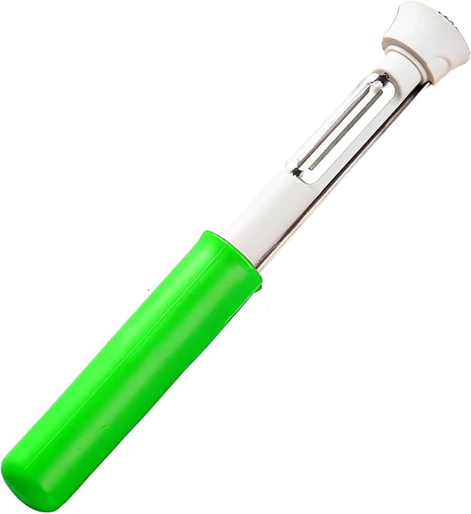 Telescopic Fruit and Vegetable Peeling Machine Multi functional Stainless Steel Apple Peeler Apple Core Remover 2-in-1 Household Kitchenware (Green)