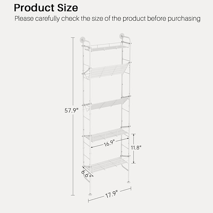 bukfen Behind The Door Organizers,5-Tier Narrow Bathroom Kitchen Shelf,Kitchen Corner Shelf Stand,Wall Storage,Spice Racks,Book Shelf,Behind The Door Storage,Multi Functional Shelf for Home,1 Pack