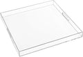 20×20 Inches Oversize Extra Large Sturdy Clear Acrylic Serving Tray King Size Decorative Big Ottoman Trays with Cut Out Handles Water Proof Bed Tray Coffee Counter Top Organizer