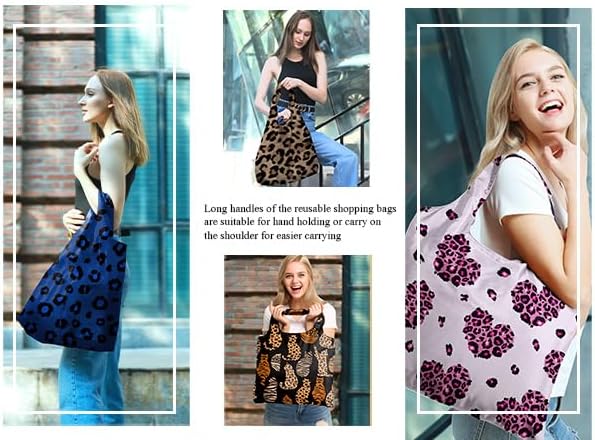 BeeGreen Leopard Print Tote Bag for women Leopard Accessories Cheetah Print Tote Bag Cheetah Gifts Shopping Bags Grocery Bags 6 Pieces