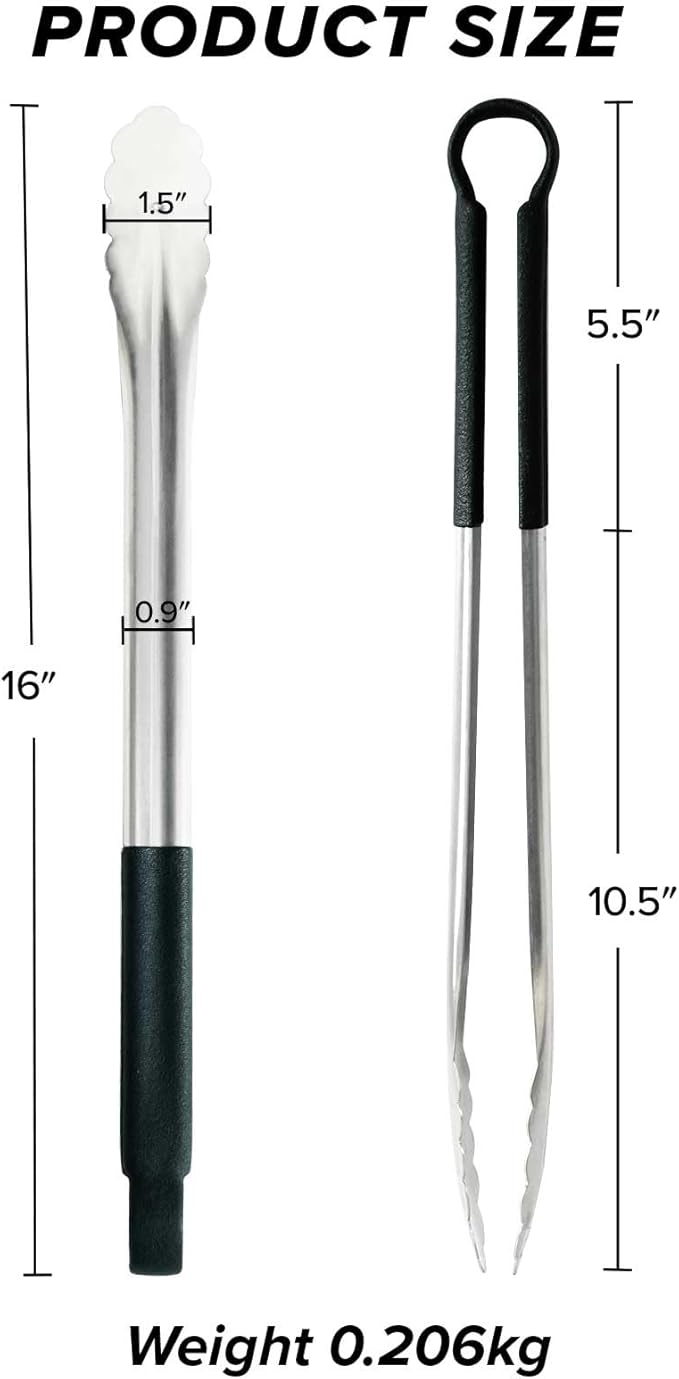LZMS 4 Packs -16" Extra-large Size Black Atmospherei Stainless Steel Grill Tongs, Kitchen Tongs with Non-Slip Grip for Cooking,BBQ,Buffet Dinner