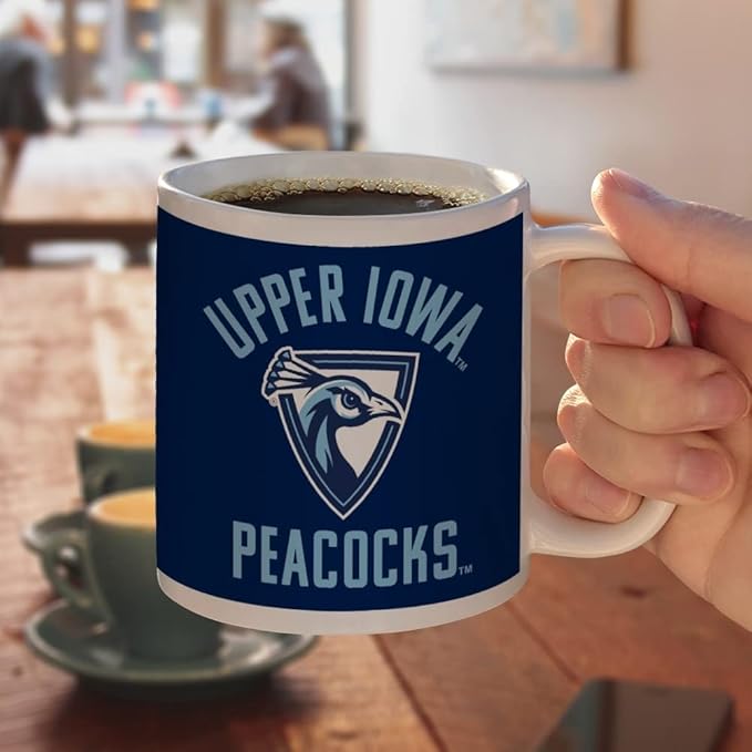Upper Iowa University Peacocks Logo Ceramic Coffee Mug, Novelty Gift Mugs for Coffee, Tea and Hot Drinks, 11oz, White