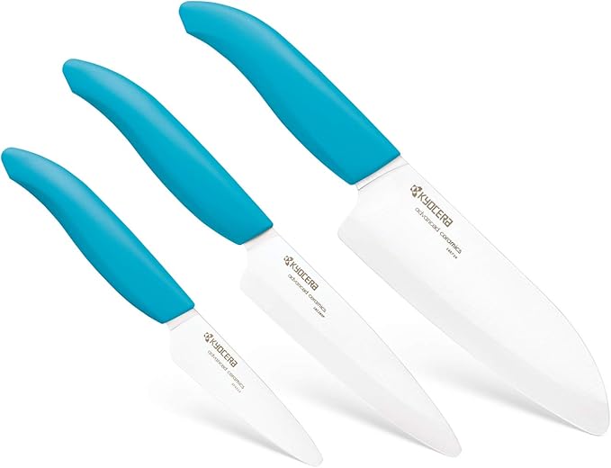 Kyocera 610445-FK-3PC-WHBU 3Piece Advanced ceramic Revolution Series Knife Set, Blade Sizes: 5.5", 4.5", 3", Blue