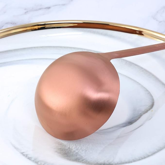 Buyer Star 2 Pcs Soup Ladle Spoons, Rose Gold Cookware Serving Long Handle Steel Slotted Spoon Cooking Utensil Set for Hotpot