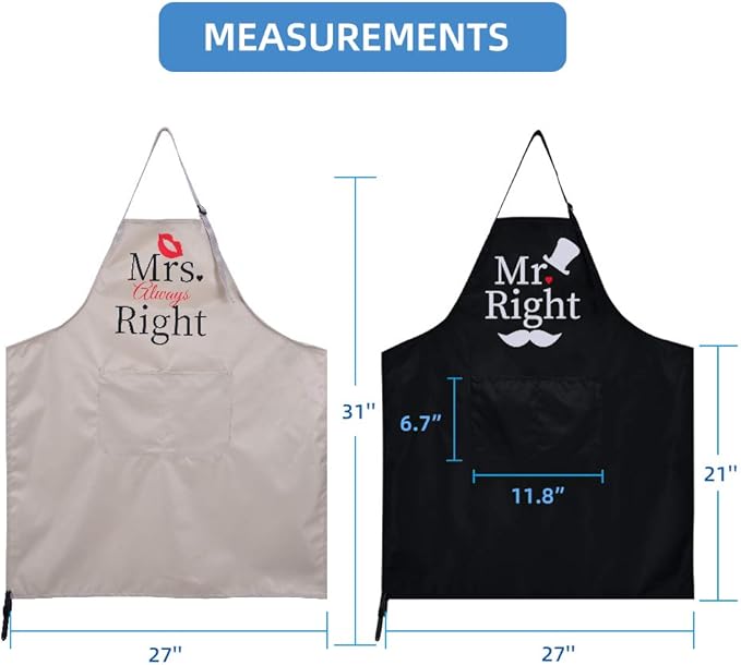 ZOORON Mr & Mrs 2-Piece Kitchen Aprons Set - Anniversary & Wedding Gifts for Couples