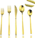 JASHII Mirror Polished Gold 30-Piece SUS304 Stainless Steel Flatware Set,Silverware Set Dinner Knife Fork Spoon Dessert Fork Salad Spoon Service for 6