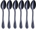 Black Dinner Spoon Set, Seeshine 7.6-inch Stainless Steel Shiny Black Soup Table Spoon Silverware, Set of 6