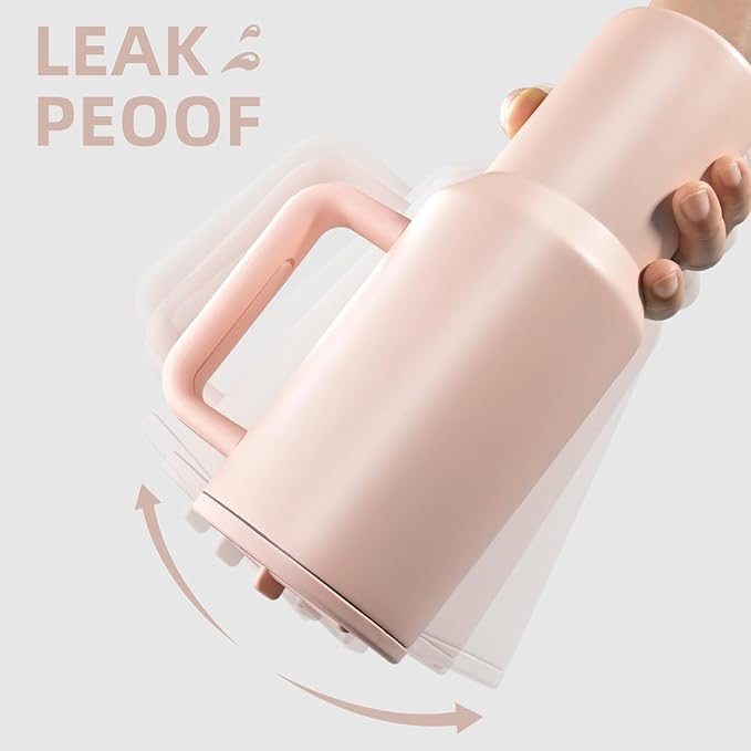 40 oz Insulated Tumbler with Handle,Flip Straw,Lid & Rubber Base Stainless Steel Water Bottle - Leak Proof Vacuum Insulated Mug BPA Free Reusable Travel Cup Gifts for Women/Men (Peach pink40oz)