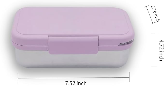 Stainless Steel Small Bento Box for Adults - Leakproof Microwave Safe Lunch Box for Work, Meal Prep and On the Go with Utensils & Bag (Purple), Compact-Sized for Moderate Appetites