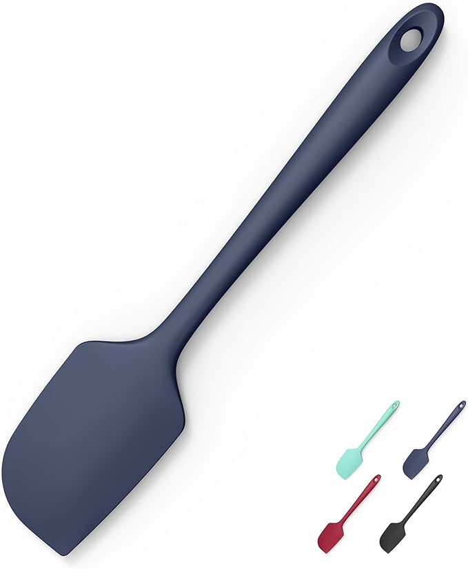 600°F Heat Resistant Silicone Spatula, Doosu High Temp Flexible Kitchen Rubber Bowl Scrapers Food Grade Seamless Baking Supplies Scratch-Proof for Scraping Non-Stick Pans (Navy Blue, 11.4in)
