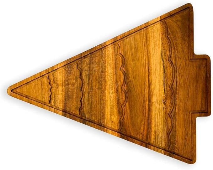 Christmas Tree Cutting Chopping Board for Kitchen with Grooves, Charcuterie Wooden Serving Tray for Cheese Serving Platter Christmas Gift 33L x 22.9W cm Natural Wood Brown