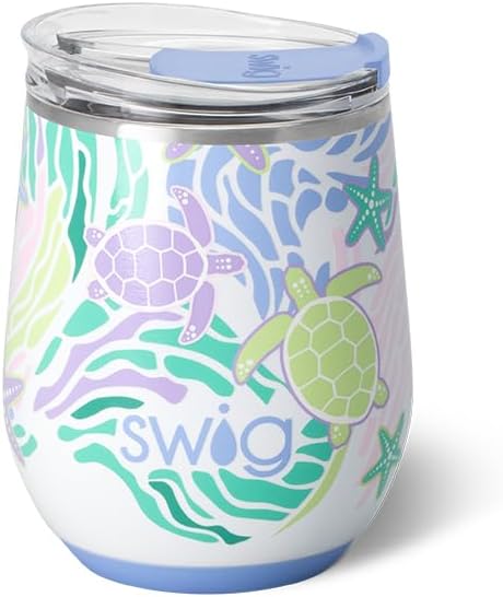 Swig Life 12oz Wine Tumbler with Lid, Stainless Steel, Dishwasher Safe, Portable, Triple Insulated Wine Tumbler (Sea Swirl)