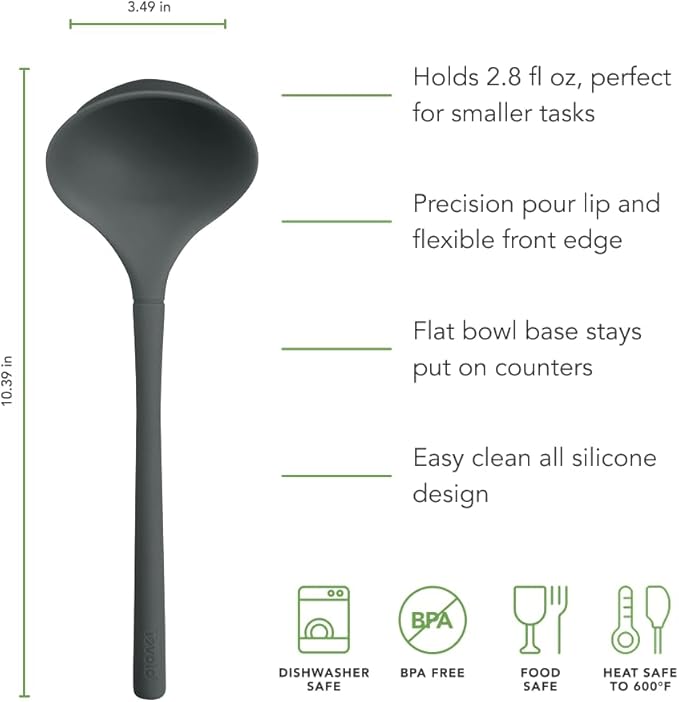 Tovolo Flex Core Small Silicone Ladle Charcoal Gray Heat Safe Silicone Soup Ladle BPA Free, Dishwasher Safe Small Kitchen Ladle with Precision Pour Lip for Serving Sauces Soups Gravies