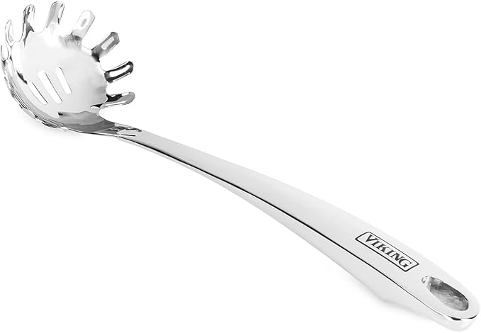 Viking Kitchen Utensils Set, 6 Piece Stainless Steel Cooking Utensil Set, Includes Spatulas, Spoons, Pasta Fork, and Deep Ladle, Hollow Forged, Silver