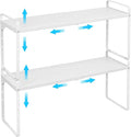Set of 2 Expandable Cabinet Shelf Organizer, Stackable Kitchen Countertop Shelves Spice Racks, Small Storage Shelf For Cupboard Counter Tabletop, 30 LBS Heavy Duty, Adjustable, 13.8" to 21.6" Long