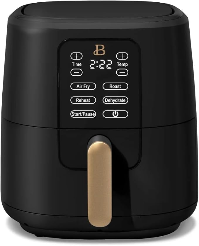 Beautiful 6 Qt Air Fryer with TurboCrisp Technology, EverGood Ceramic Nonstick Coating - Roast, Reheat and dehydrator, kitchen appliances by Drew Barrymore (Black)