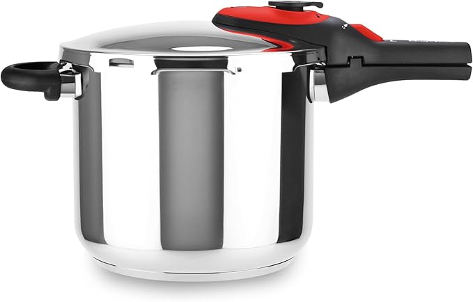 Magefesa Activa2 8-Quart Stainless Steel Pressure Cooker – 2 Cooking Programs, Works on All Stovetops, Red Handle