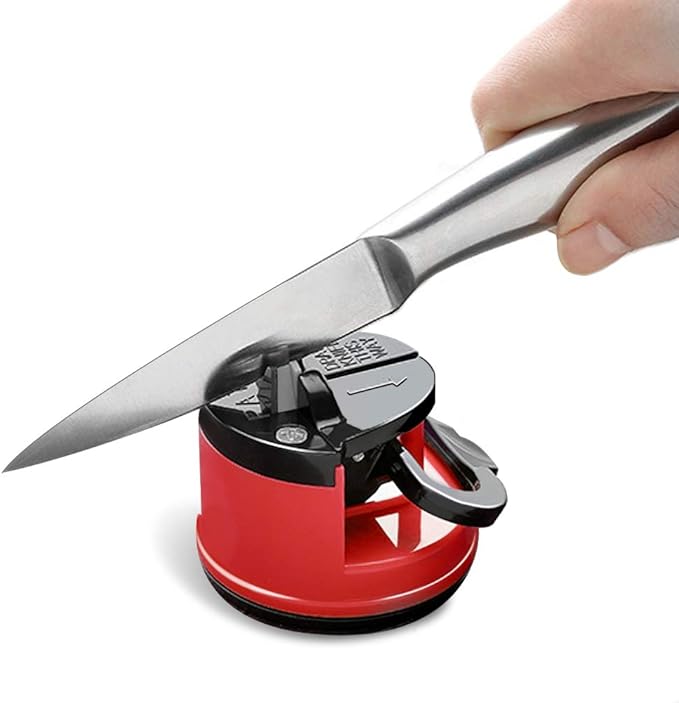 Knife Sharpener, knife sharpeners for kitchen knives, Kitchen Knife Sharpener with Suction Base, Pocket Knife Sharpeners Suitable for Most Knife Types, Red