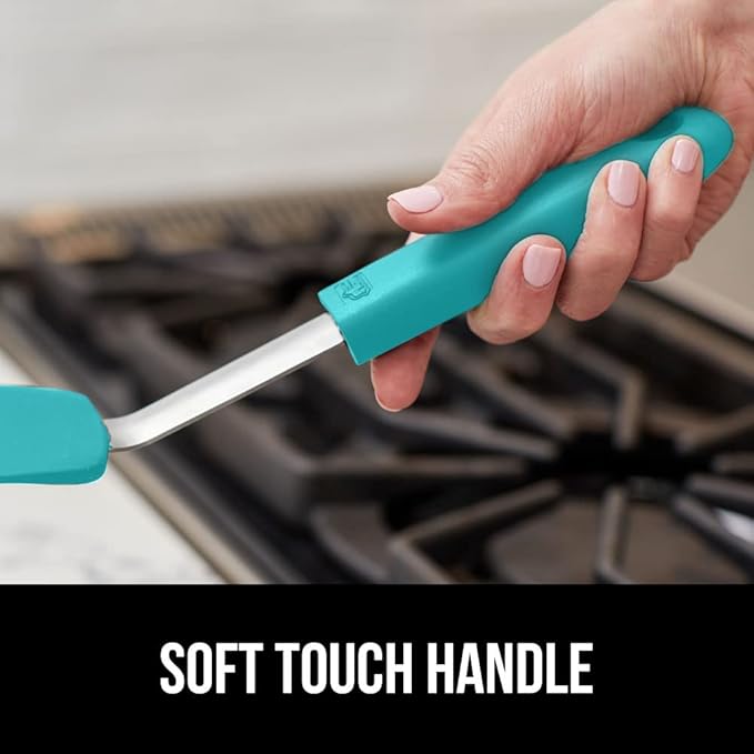 GORILLA GRIP Food Grade Flexible Silicone Spatula, 2 PK, Heat Resistant Head for Nonstick Frying Pan, Patented Soft Rubber Handle for Comfort, Non-Scratch Kitchen Turner, Flip Eggs, 11.6 in, Turquoise