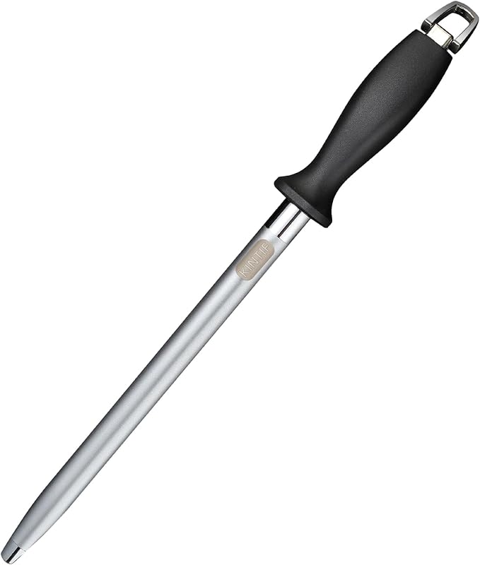 Diamond Honing Steel 10 inch Professional Knife Sharpening Steel, Flat Knife Honing Rod, Diamond Carbon Steel, Sharpener for Honing Knife Blades, Chef Knives