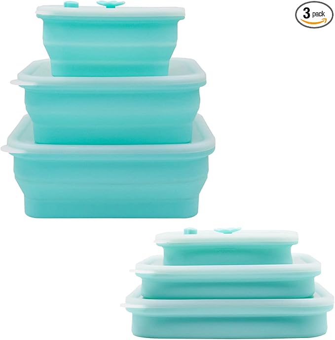 Food Storage Containers with Airtight Lids - Collapsible Container for Kitchen, Pantry Organization - Silicone Air Tight Snack, Lunch Organizer Set - Oven, Microwave, Freezer-Safe - 3 Pack