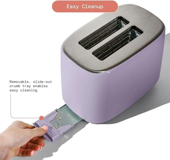Beautiful by Drew Barrymore 2-Slice Toaster, Touch-Activated Display, 7 Shade Settings, Bagel/Frozen/Reheat Presets. (Lavender)