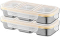 Bento Box Adult Lunch Box with 3 Grids 700ml, Portion Control Food Storage Containers for Healthy Eating Weight Loss, Travel, Work (2pcs)