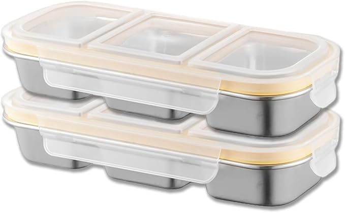 Bento Box Adult Lunch Box with 3 Grids 700ml, Portion Control Food Storage Containers for Healthy Eating Weight Loss, Travel, Work (2pcs)
