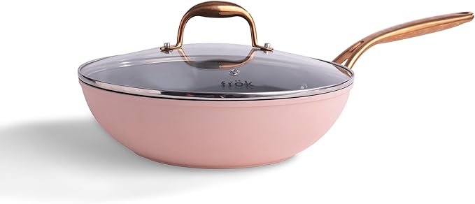frök All-In-One Platinum Non-Stick Fry Pan Meets Wok with Lid, 11-Inch, Blush & Rose Gold