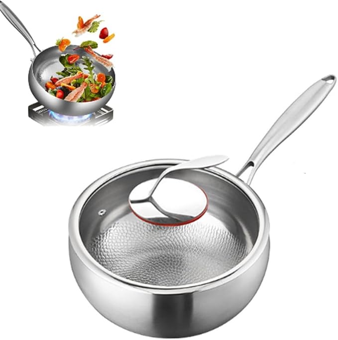 Titanium Hammered Pan, Thickened Multi-Layer Titanium Skillet, Scratch-Resistant Non-Stick, Even Heating, With Lid, 11.02in