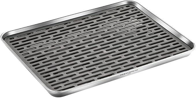 Stainless Steel Drain Tray, Cup & Dish Drying Rack, Drain Board 2 Tier Non Slip Serving Tray with Drainboard Perfect for Sink, Coffee Table, Outdoor (12.5 x 9.8 x 0.98 in)