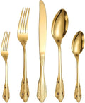 Royal Silverware Gold Retro Stainless Steel Flatware 40 Piece Forks Knives and Spoons Heavy Duty Kitchen Utensil Daily Use Festival Parties