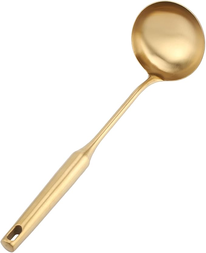 Stainless Steel Soup Ladle, 13 Inches Gold Ladle, Big Golden Spoon Useful Tool for Cooking, Serving, Kitchen