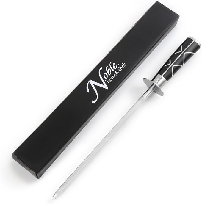 Professional Honing Steel 12”, Magnetized for Safety, No Rust, No Cheap Plastic! Noble’s Knife Sharpener Has an Oval Handle for a Firm Grip and is Built For Daily Use, Perfect for Chefs!