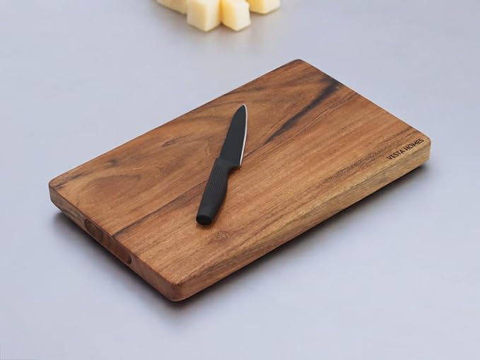 Vesta Homes Single Block Wooden Chopping/Cutting Board for Kitchen Vegetables, Fruits & Cheese | Natural Acacia Wood | Natural Color, 15 x 9 x 1 inches | Handcrafted in India