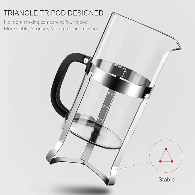 QUQIYSO French Press Coffee Maker 34oz 304 Stainless Steel French Press with 4 Filter, Heat Resistant Durable, Easy to Clean, Borosilicate Glass Coffee Press, 100% BPA Free Glass Teapot, Silver