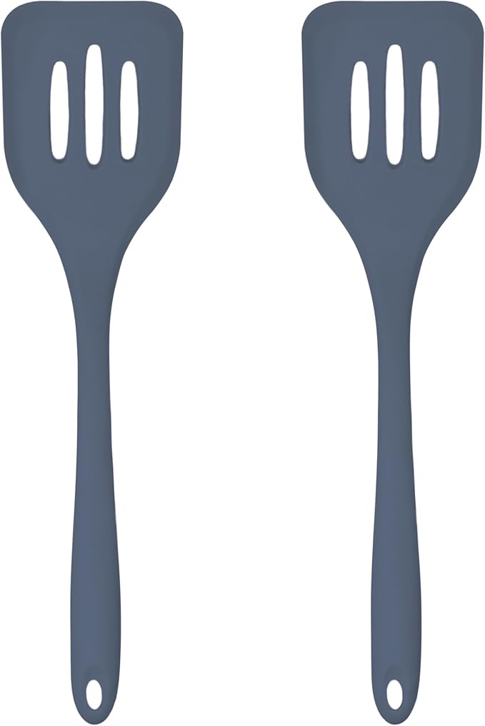 Silicone Slotted Turner Set – 2-Piece Set of Turner Spatulas for Eggs and Pancakes – Kitchen Tools and Accessories with Comfortable Handles, Heat-Resistant Utensils for Cooking & Baking – Blue