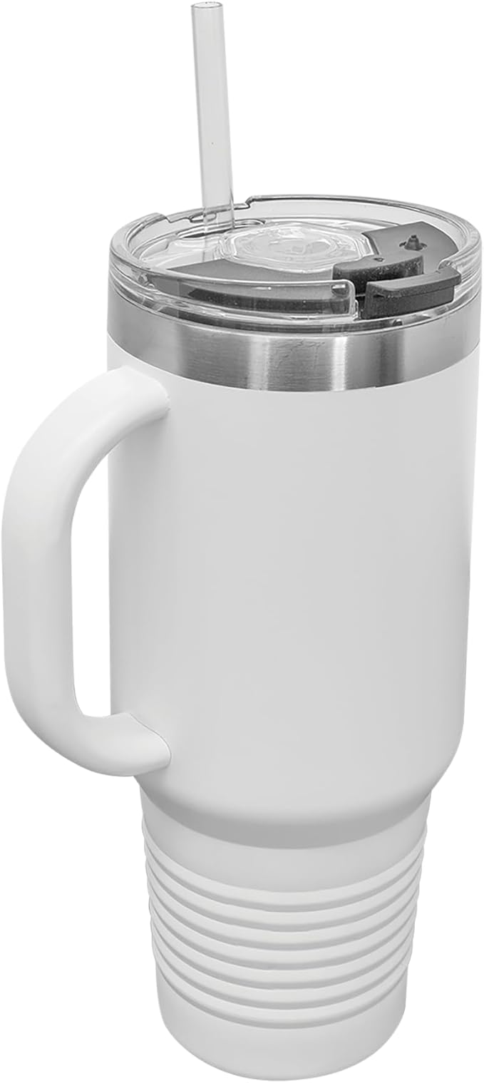 LaserGram 40oz Vacuum Insulated Travel Mug with Handle, Sushi, Personalized Engraving Included (White)