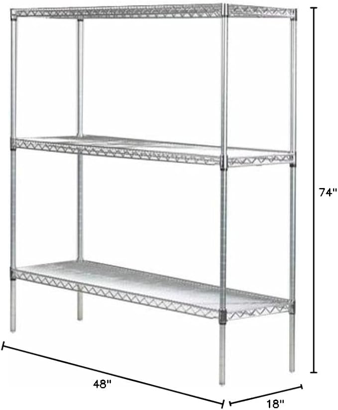 Omega 18" Deep x 48" Wide x 74" High 3 Tier Chrome Starter Shelving Unit